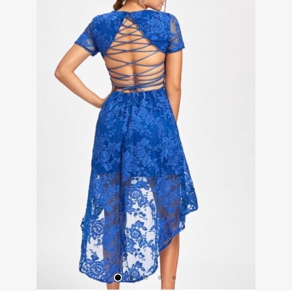Dresses & Skirts - Blue lace high low dress detail back